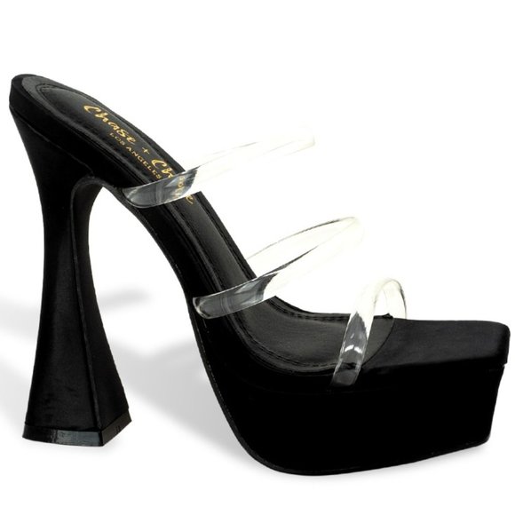 Chase + Chloe Shoes - Women’s Chunky Block Platform Heeled Sandals with Clear Straps